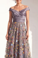 Load image into Gallery viewer, Off the Shoulder Floral Green Ruched Long Mother of the Bride Dress