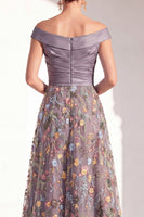 Load image into Gallery viewer, Off the Shoulder Floral Green Ruched Long Mother of the Bride Dress
