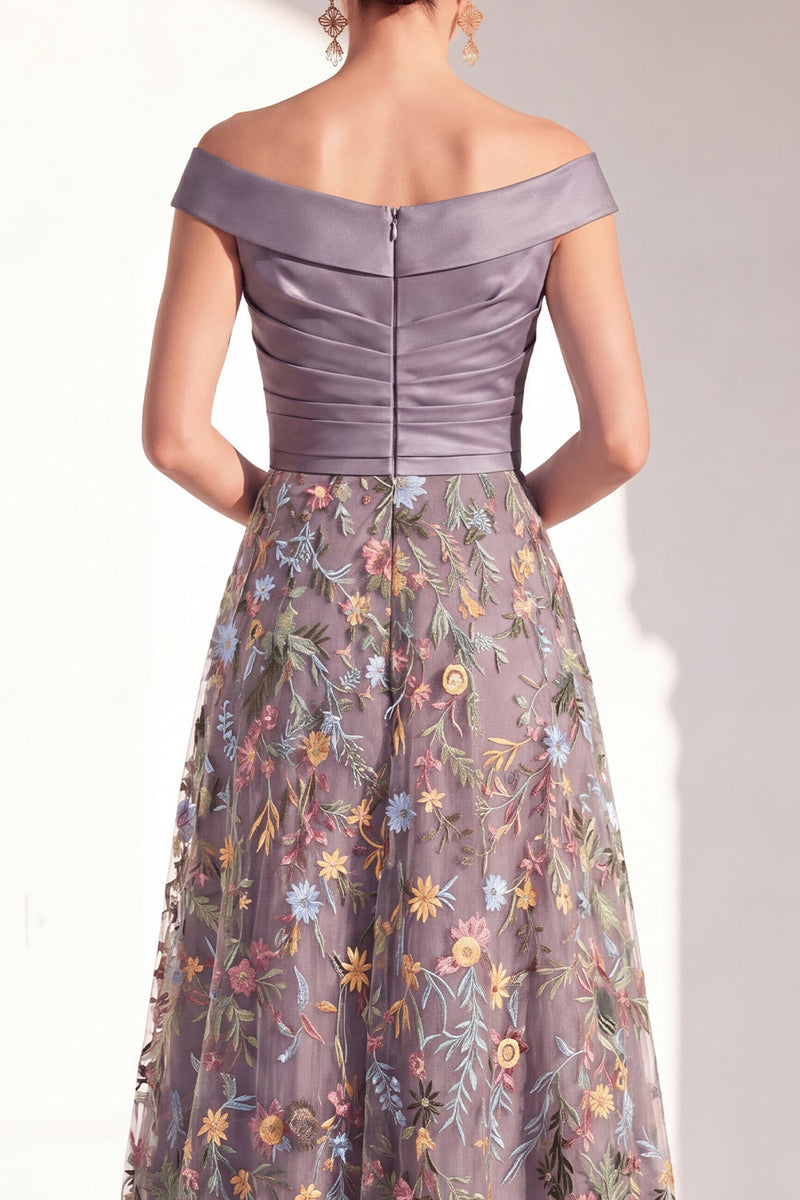 Load image into Gallery viewer, Off the Shoulder Floral Green Ruched Long Mother of the Bride Dress