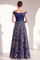 Load image into Gallery viewer, Off the Shoulder Floral Green Ruched Long Mother of the Bride Dress