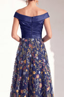 Load image into Gallery viewer, Off the Shoulder Floral Green Ruched Long Mother of the Bride Dress