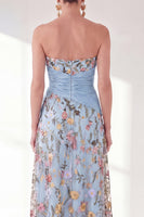 Load image into Gallery viewer, Strapless Blue Floral Long A Line Mother of the Bride Dress with Slit