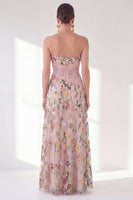 Load image into Gallery viewer, Strapless Blue Floral Long A Line Mother of the Bride Dress with Slit