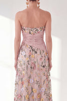 Load image into Gallery viewer, Strapless Blue Floral Long A Line Mother of the Bride Dress with Slit
