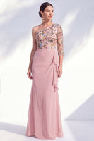 Load image into Gallery viewer, Grey Purple Mermaid Ruched Floral Long Mother of the Bride Dress with Ruffles