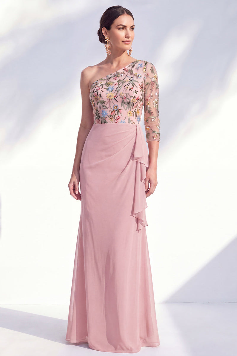 Load image into Gallery viewer, Grey Purple Mermaid Ruched Floral Long Mother of the Bride Dress with Ruffles