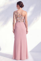 Load image into Gallery viewer, Grey Purple Mermaid Ruched Floral Long Mother of the Bride Dress with Ruffles