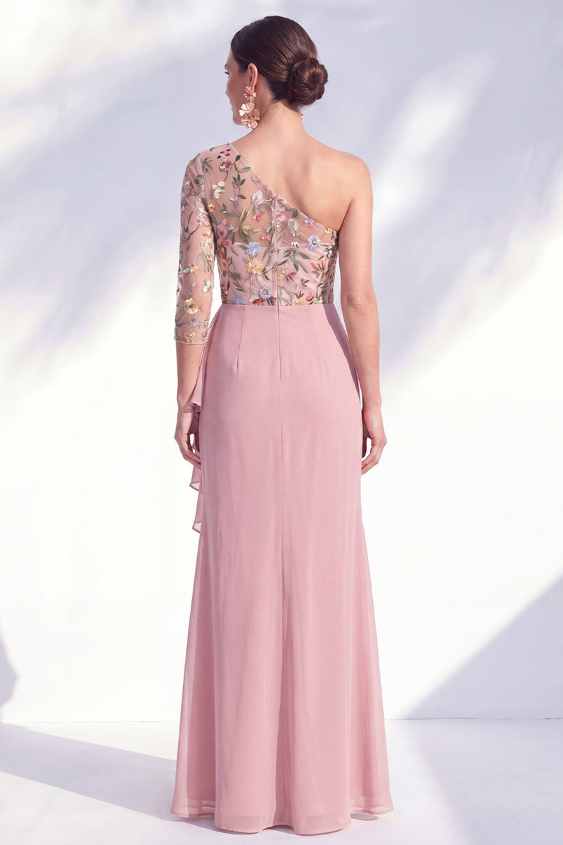 Load image into Gallery viewer, Grey Purple Mermaid Ruched Floral Long Mother of the Bride Dress with Ruffles