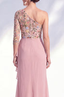 Load image into Gallery viewer, Grey Purple Mermaid Ruched Floral Long Mother of the Bride Dress with Ruffles