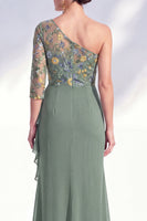Load image into Gallery viewer, Grey Purple Mermaid Ruched Floral Long Mother of the Bride Dress with Ruffles