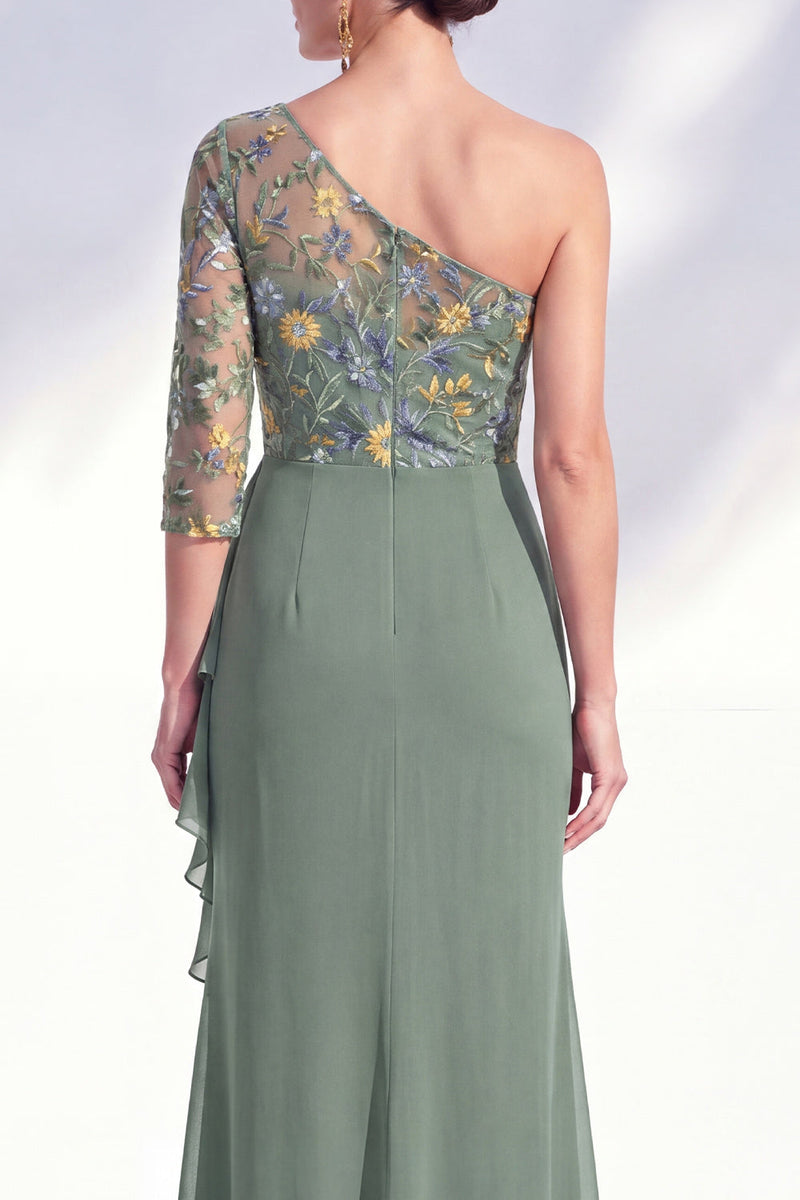 Load image into Gallery viewer, Grey Purple Mermaid Ruched Floral Long Mother of the Bride Dress with Ruffles