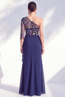 Load image into Gallery viewer, Grey Purple Mermaid Ruched Floral Long Mother of the Bride Dress with Ruffles