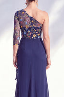 Load image into Gallery viewer, Grey Purple Mermaid Ruched Floral Long Mother of the Bride Dress with Ruffles