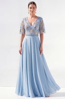 Load image into Gallery viewer, V-Neck Beaded Green Long Mother of the Bride Dress with Sleeves