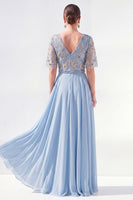 Load image into Gallery viewer, V-Neck Beaded Green Long Mother of the Bride Dress with Sleeves
