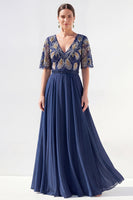 Load image into Gallery viewer, V-Neck Beaded Green Long Mother of the Bride Dress with Sleeves