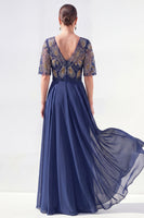 Load image into Gallery viewer, V-Neck Beaded Green Long Mother of the Bride Dress with Sleeves