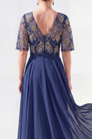 Load image into Gallery viewer, V-Neck Beaded Green Long Mother of the Bride Dress with Sleeves