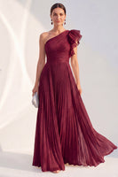 Load image into Gallery viewer, Navy A Line Glitter Ruffled Long Mother of the Bride Dress with Pleats