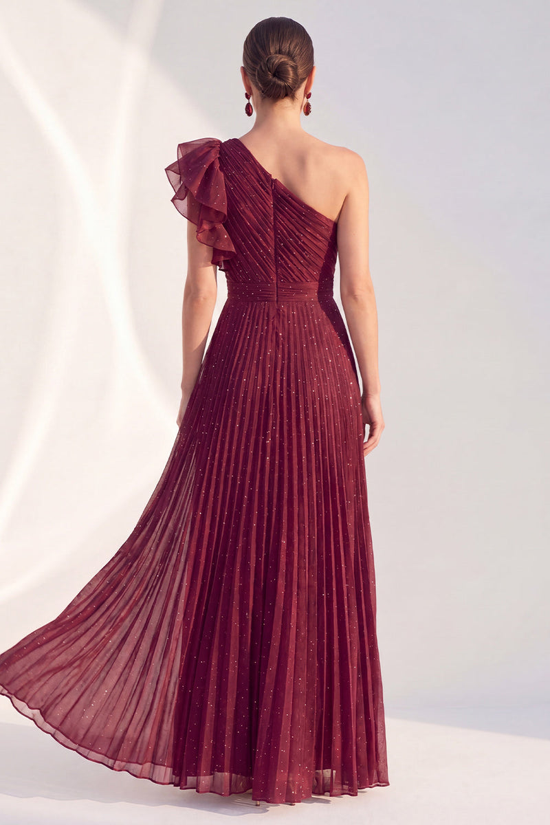 Load image into Gallery viewer, Navy A Line Glitter Ruffled Long Mother of the Bride Dress with Pleats