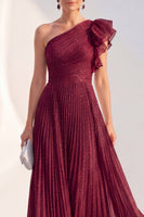 Load image into Gallery viewer, Navy A Line Glitter Ruffled Long Mother of the Bride Dress with Pleats