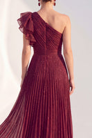 Load image into Gallery viewer, Navy A Line Glitter Ruffled Long Mother of the Bride Dress with Pleats
