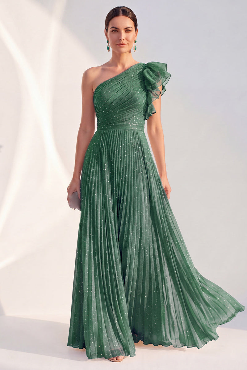 Load image into Gallery viewer, Navy A Line Glitter Ruffled Long Mother of the Bride Dress with Pleats