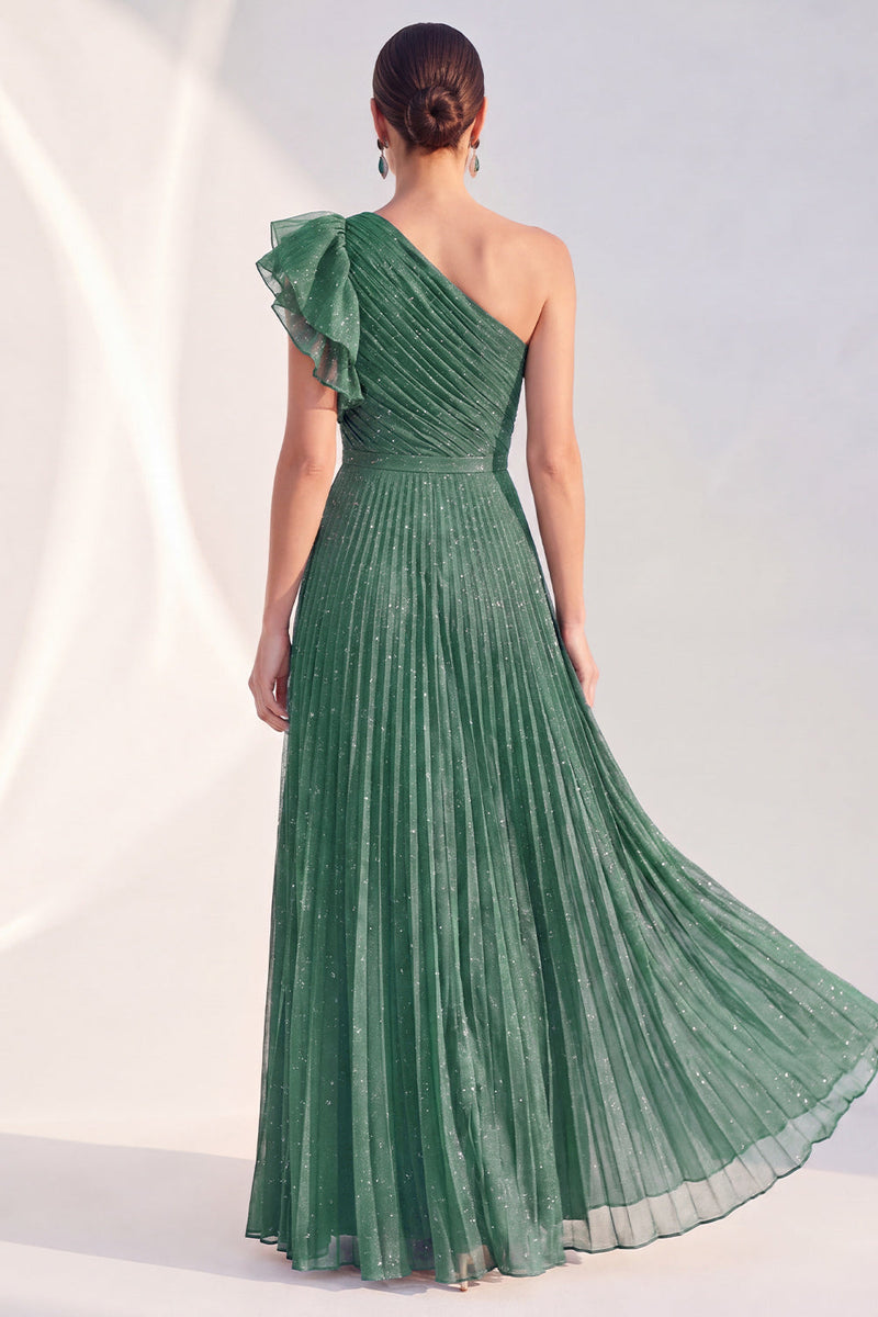 Load image into Gallery viewer, Navy A Line Glitter Ruffled Long Mother of the Bride Dress with Pleats