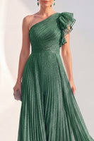 Load image into Gallery viewer, Navy A Line Glitter Ruffled Long Mother of the Bride Dress with Pleats