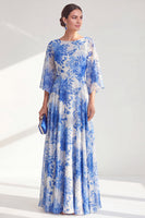 Load image into Gallery viewer, Floral Red Boat Neck Long A Line Mother of the Bride Dress