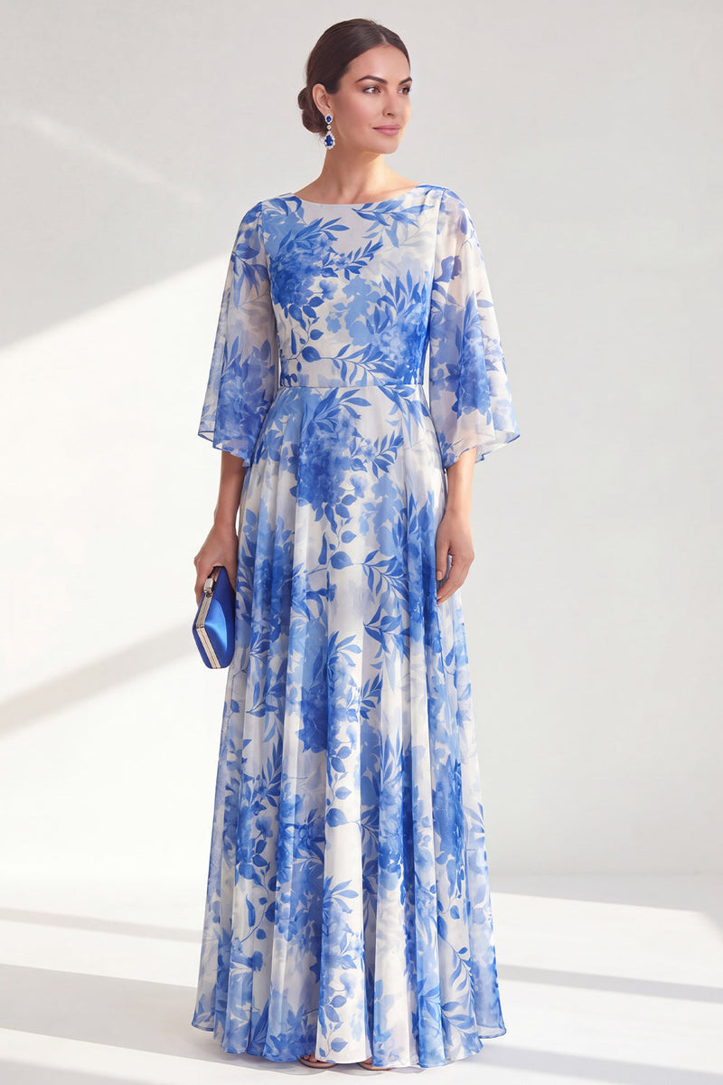 Load image into Gallery viewer, Floral Red Boat Neck Long A Line Mother of the Bride Dress