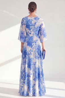 Floral Red Boat Neck Long A Line Mother of the Bride Dress