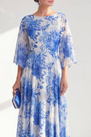 Load image into Gallery viewer, Floral Red Boat Neck Long A Line Mother of the Bride Dress