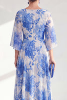 Load image into Gallery viewer, Floral Red Boat Neck Long A Line Mother of the Bride Dress