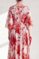 Load image into Gallery viewer, Floral Red Boat Neck Long A Line Mother of the Bride Dress