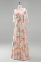 Load image into Gallery viewer, Champagne Ruffled Sheath Long Bateau Neck Floral Mother of the Bride Dress