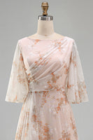 Load image into Gallery viewer, Champagne Ruffled Sheath Long Bateau Neck Floral Mother of the Bride Dress