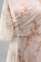 Load image into Gallery viewer, Champagne Ruffled Sheath Long Bateau Neck Floral Mother of the Bride Dress