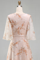 Load image into Gallery viewer, Champagne Ruffled Sheath Long Bateau Neck Floral Mother of the Bride Dress