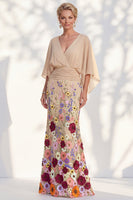 Load image into Gallery viewer, Green Mermaid Long Floral V-Neck Mother of the Bride Dress with Sleeves