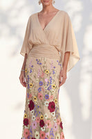 Load image into Gallery viewer, Green Mermaid Long Floral V-Neck Mother of the Bride Dress with Sleeves
