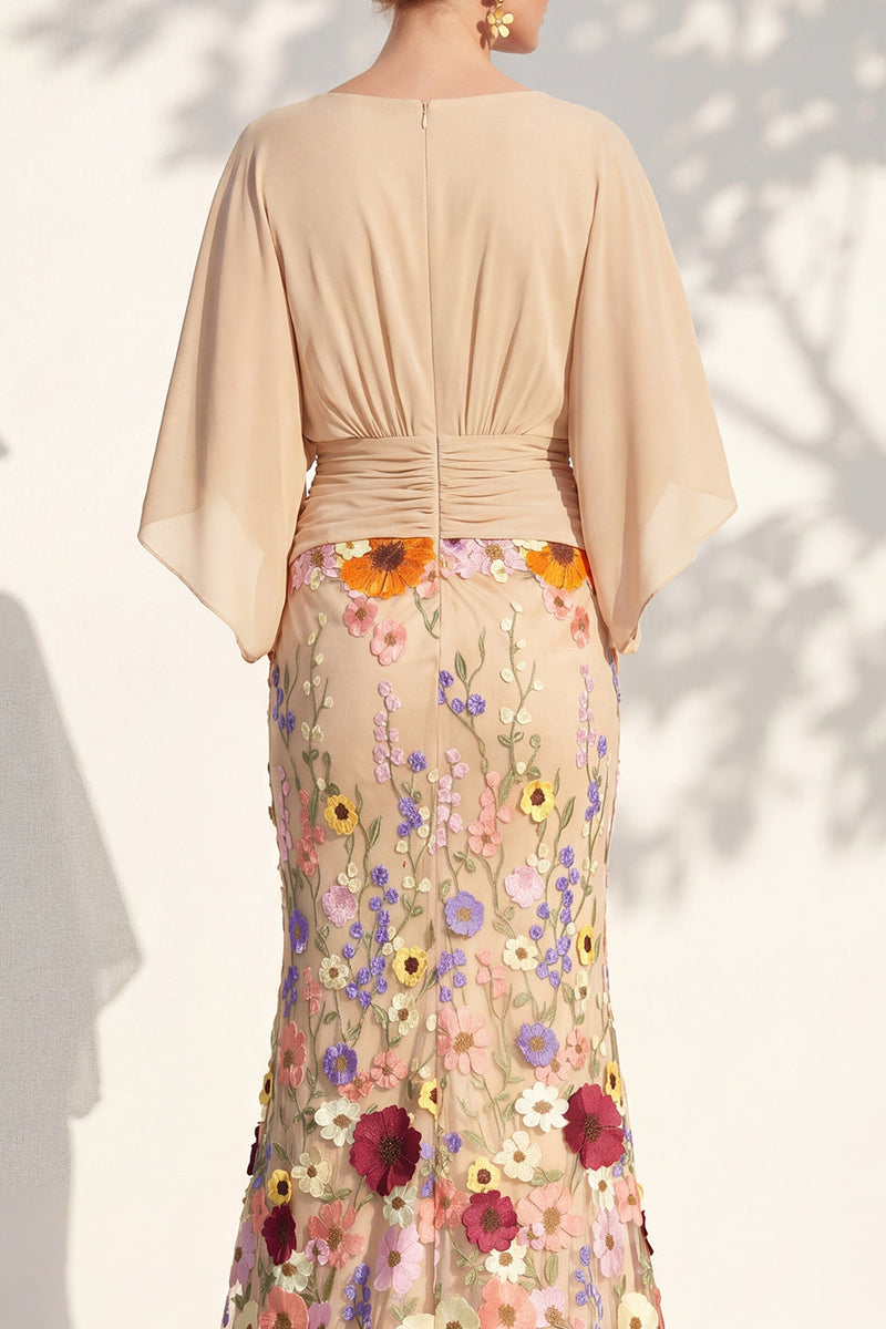 Load image into Gallery viewer, Green Mermaid Long Floral V-Neck Mother of the Bride Dress with Sleeves