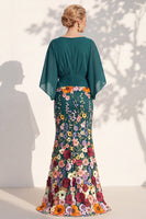 Load image into Gallery viewer, Green Mermaid Long Floral V-Neck Mother of the Bride Dress with Sleeves