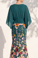 Load image into Gallery viewer, Green Mermaid Long Floral V-Neck Mother of the Bride Dress with Sleeves
