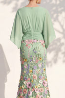 Load image into Gallery viewer, Green Mermaid Long Floral V-Neck Mother of the Bride Dress with Sleeves