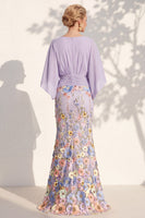 Load image into Gallery viewer, Green Mermaid Long Floral V-Neck Mother of the Bride Dress with Sleeves