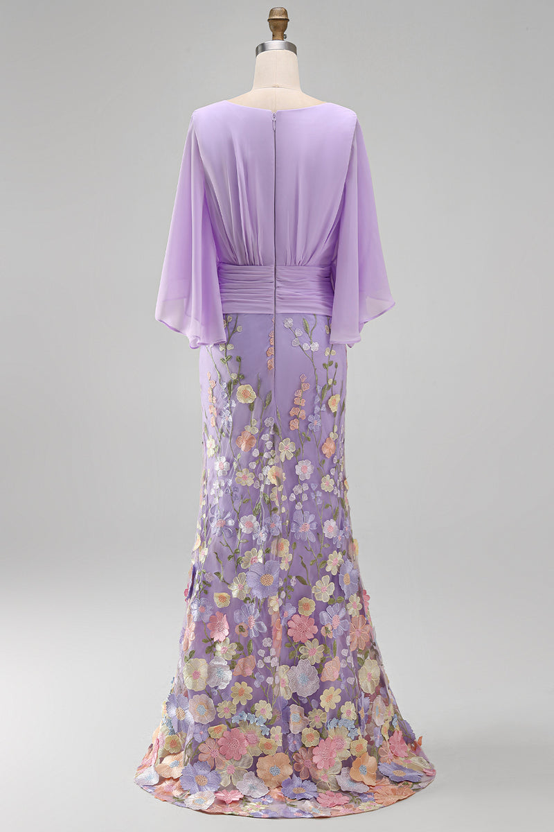 Load image into Gallery viewer, Green Mermaid Long Floral V-Neck Mother of the Bride Dress with Sleeves