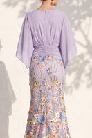 Load image into Gallery viewer, Green Mermaid Long Floral V-Neck Mother of the Bride Dress with Sleeves