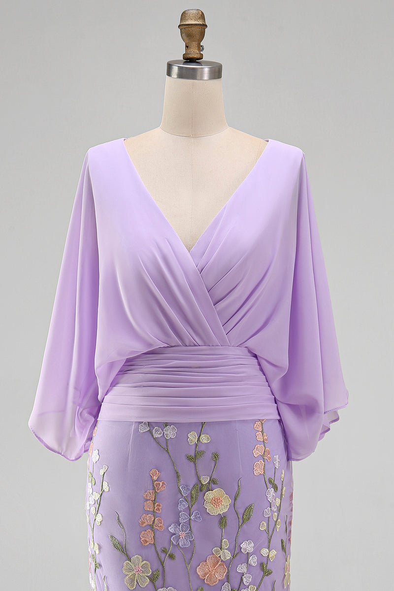 Load image into Gallery viewer, Green Mermaid Long Floral V-Neck Mother of the Bride Dress with Sleeves