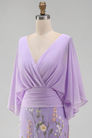 Load image into Gallery viewer, Green Mermaid Long Floral V-Neck Mother of the Bride Dress with Sleeves